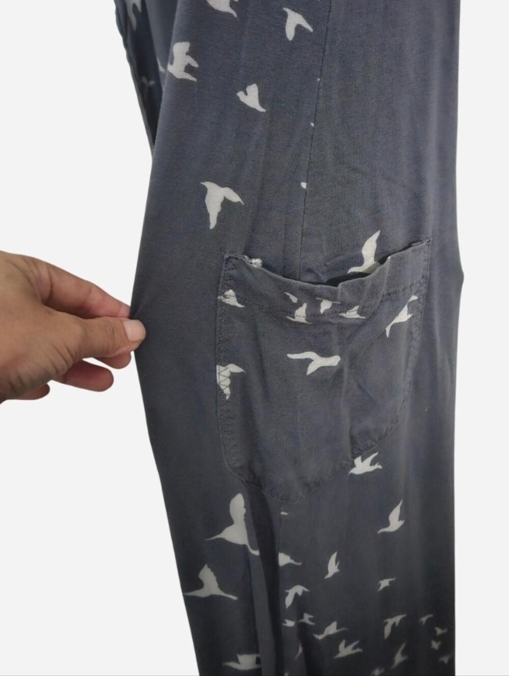 Women's Bird-Print Gray Pocket Dress